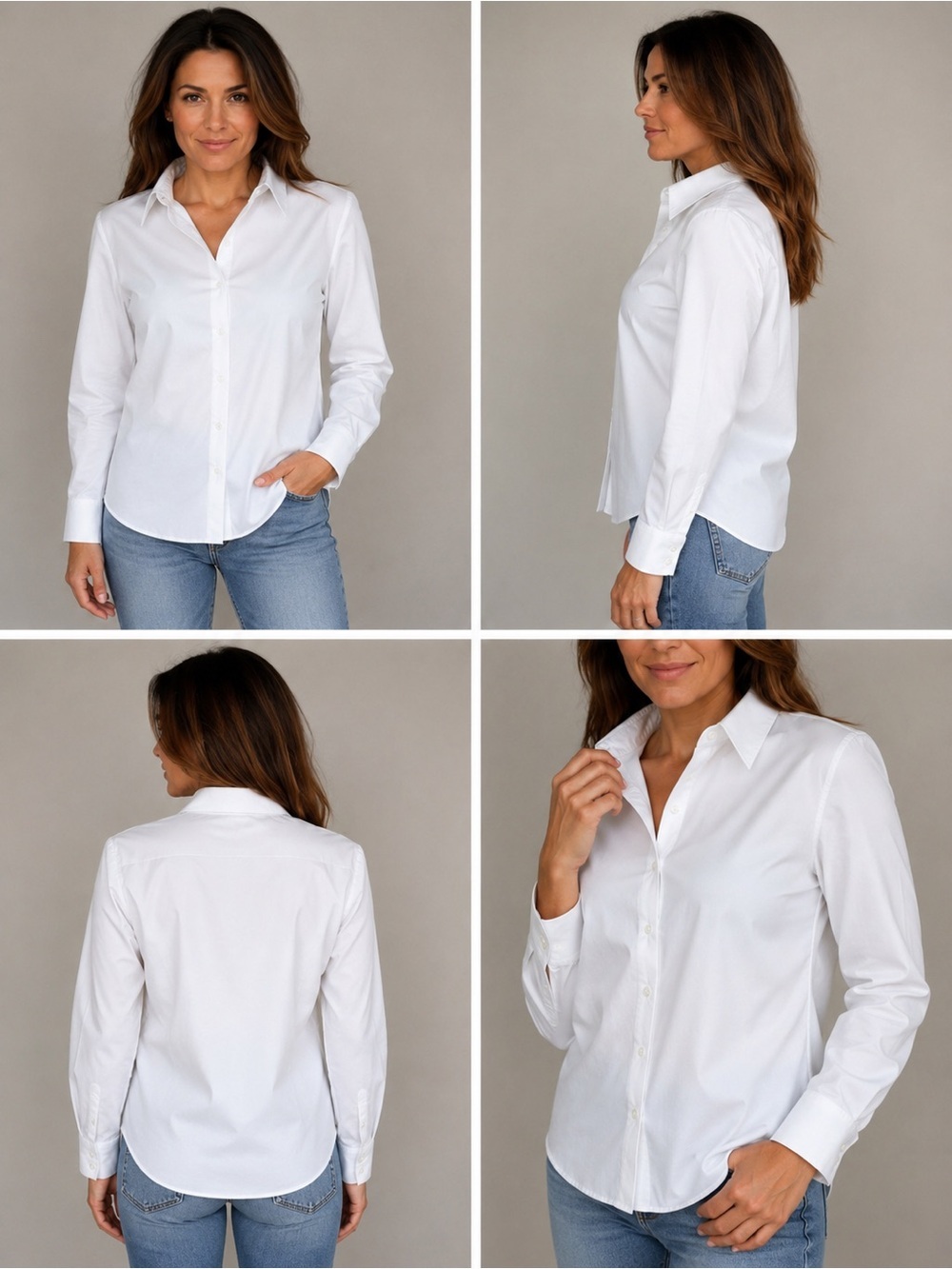Anne Klein White Button Front Long Sleeve Blouse | Classic Career Shirt 

63